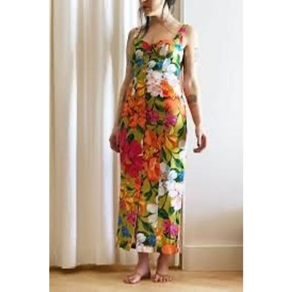 MARA HOFFMAN Green Perennial Floral Print Bustier Button Angelica Dress Size 8 - Picture 8 of 15